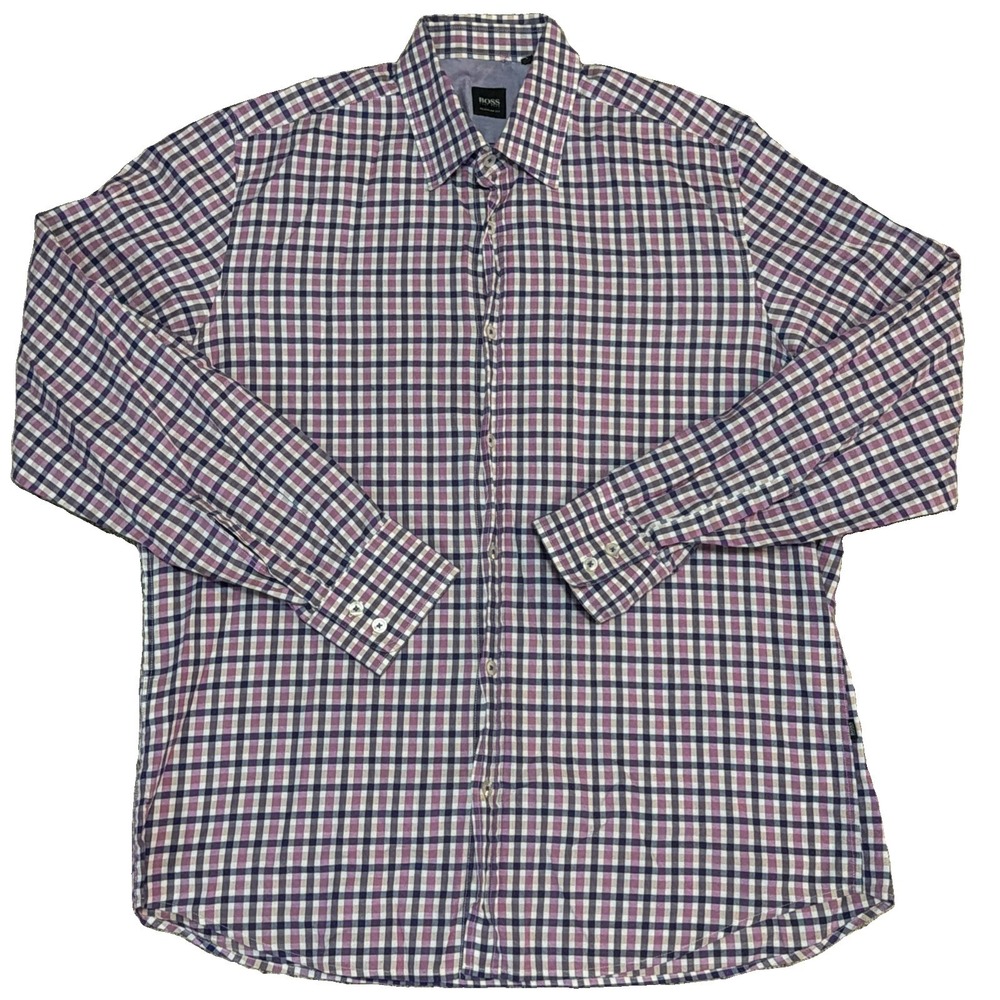 BOSS Hugo Boss Men's Lucas Reg Fit Plaid Long Sleeve Button-Up Shirt Large